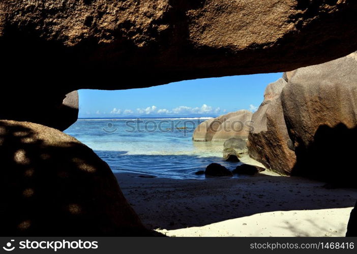 Idyllic beach with granitic rocks in Anse D'argent, La Digue island, Seychelles