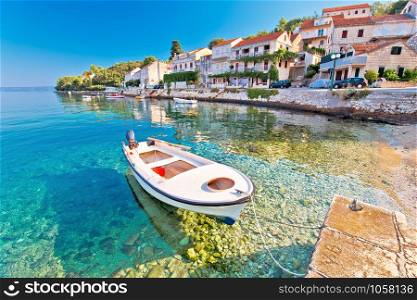 Idyllic coastal village of Racisce on Korcula island waterfront view, southern Dalmatia region of Croatia