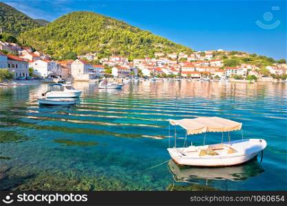 Idyllic coastal village of Racisce on Korcula island waterfront view, southern Dalmatia region of Croatia
