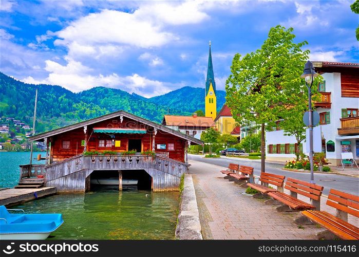 Idyllic german lake village Rottach Egern on Tegernsee lake, Bavaria, Germany