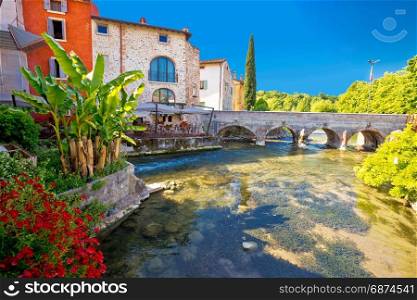 Idyllic Italian village of Borghetto on Mincio river view, Veneto region of Italy