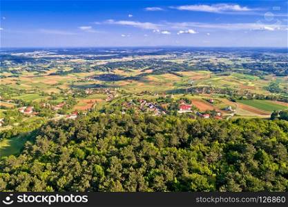 Idyllic landscape of rural Croatia in Prigorje region, aerial view
