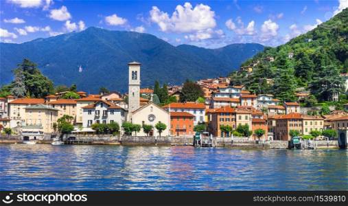 idyllic scenery of beautiful lake Lago di Como, Torno village. Lombradia, Italy. scenic villages of beautiful Lago di Como, north of Italy