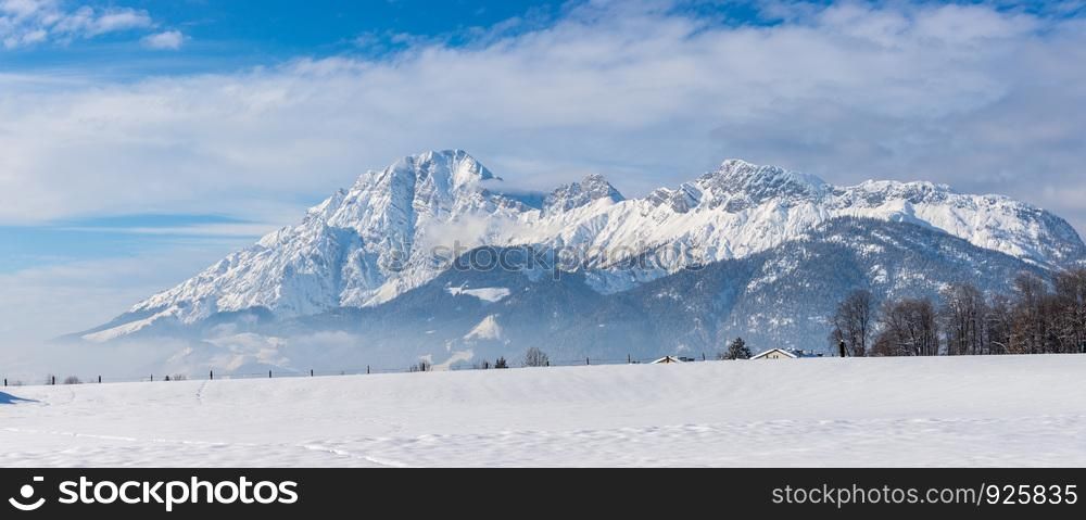 Idyllic scenery with snowy mountains Alps, Austria