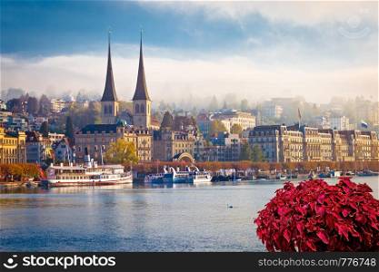Idyllic Swiss town and lake Lucerne waterfront view, landscapes of Switzerland
