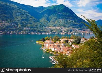 Idyllic town of Torno on Como lake aerial view, Lombardy region of Italy