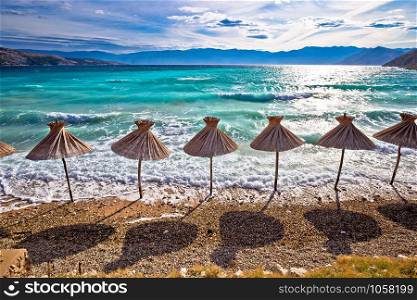 Idyllic turquoise beach in Baska view, Island of Krk, Croatia. Baska is famous tourist destination in Croatia.