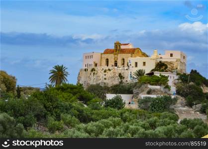 iew of the monastery of Chrisoskalitisa . iew of the monastery of Chrisoskalitisa in the west of the island of Crete