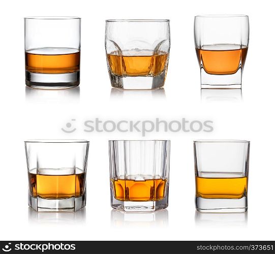 iGlass of whisky isolated white background. whiskey