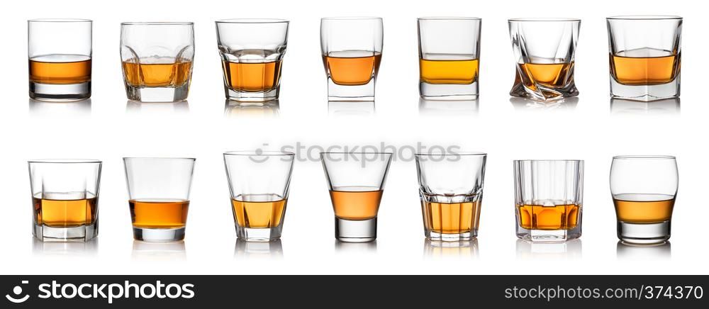 iGlass of whisky isolated white background. whiskey