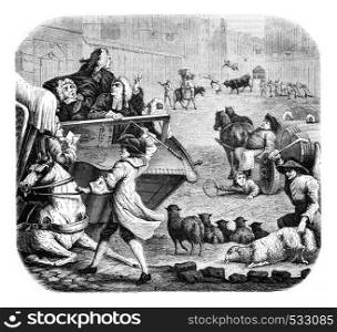 Ignorance and cruelty, vintage engraved illustration. Magasin Pittoresque 1852.