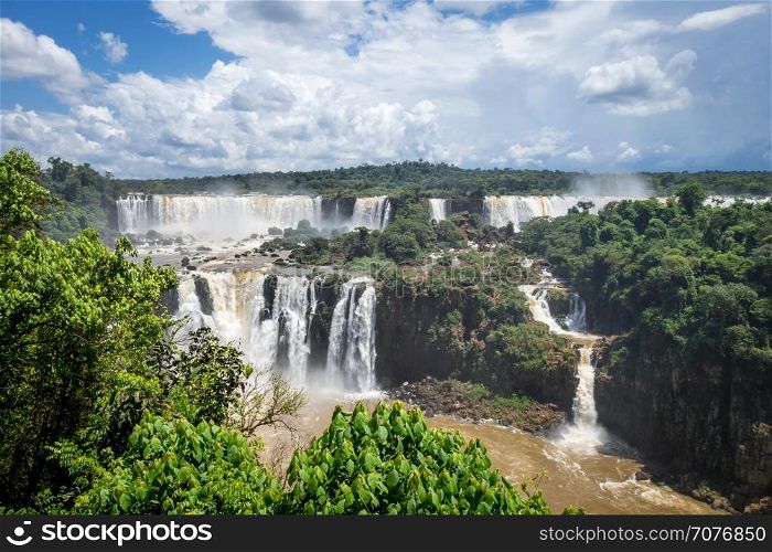 iguazu falls national park. tropical waterfalls and rainforest landscape. iguazu falls