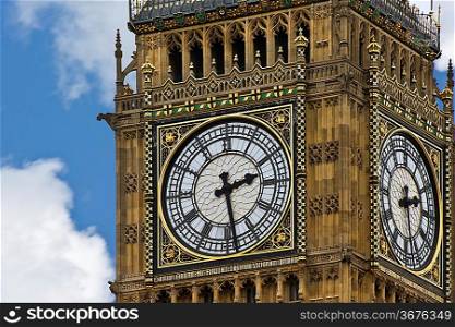 Iimage of Big Ben, the most popular and iconic landmark in England.Designed by Augustus Pugin in a Neo-Gothic style in the early 19th Century for Queen Victoria, and nicknamed after the First Great Bell to reside in the clock tower. Located in Westminster, it forms part of the British Houses of Parliament, the central location for British government and politics.