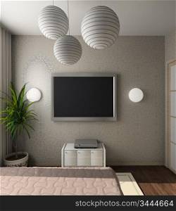 Iinterior of modern bedroom with TV. 3D render