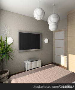 Iinterior of modern bedroom with TV. 3D render