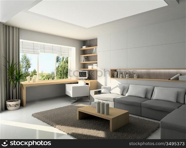 Iinterior of modern living-room. 3D render