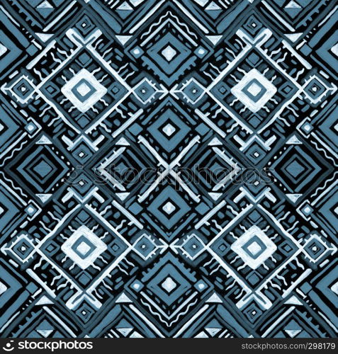 Ikat ornament. Tribal design with chevron ornaments. Seamless pattern in Aztec style. Hand Drawn folklore pattern. Tribal Ikat ornament.