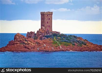 Ile d’Or island and tower in French riviera archipelago, Alpes-Maritimes region of France