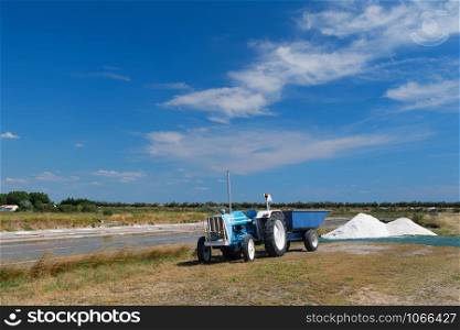 Ile de Re salt lakes and tractor