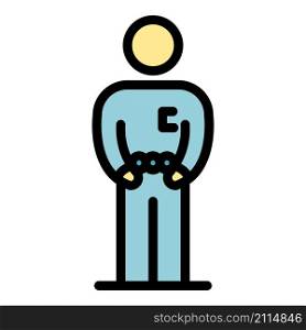 Illegal immigrant with handcuffs icon. Outline illegal immigrant with handcuffs vector icon color flat isolated. Illegal immigrant with handcuffs icon color outline vector