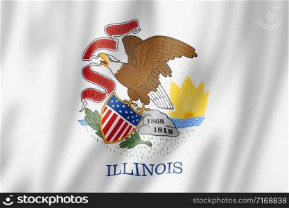 Illinois flag, united states waving banner collection. 3D illustration. Illinois flag, USA