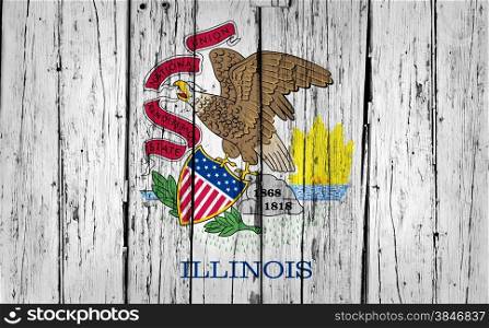 Illinois grunge wood background with Illinoisan State flag painted on aged wooden wall.