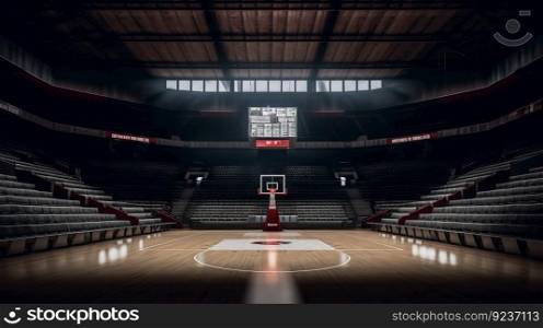 Illuminated basketball stadium. Illustration Generative AI
