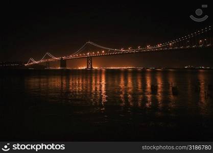 Illuminated bridge at night, Golden Gate Bridge, San Francisco, California, USA