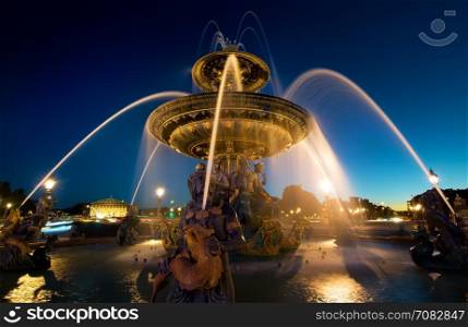 Illuminated Fountain de Mers in Paris, France