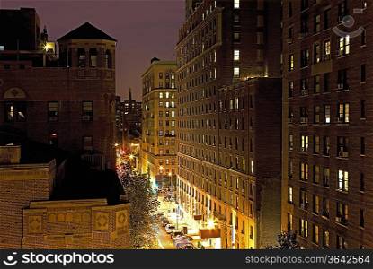Illuminated New York street, view from above