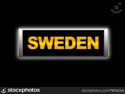Illuminated sign with Sweden.