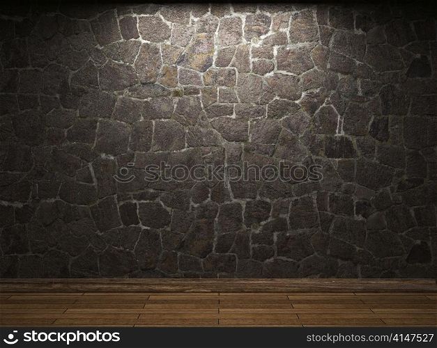 illuminated stone wall made in 3D graphics