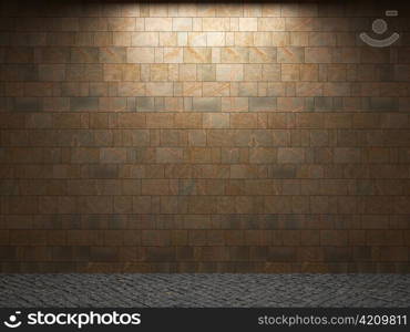 illuminated stone wall made in 3D graphics