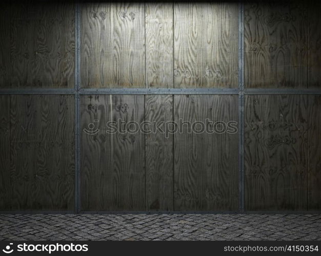 illuminated wooden wall made in 3D graphics