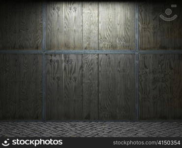 illuminated wooden wall made in 3D graphics