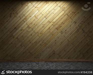 illuminated wooden wall made in 3D graphics