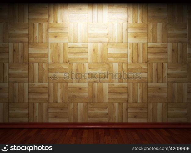 illuminated wooden wall made in 3D graphics