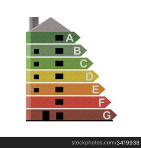 Illustrated energy efficiency chart giving the appearance of being incorporated into a building with black background.