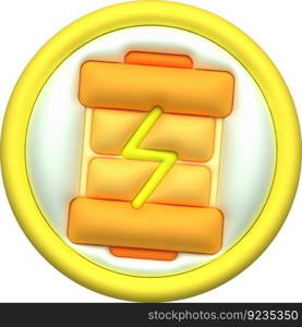  illustration 3D. Battery icon with charge level indicator and glowing bulb. minimalist cartoon style