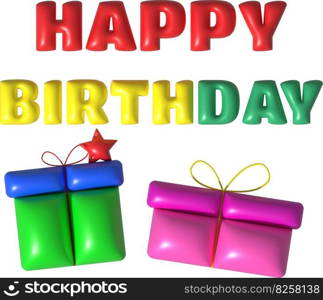 illustration 3d happy birthday word and gift box