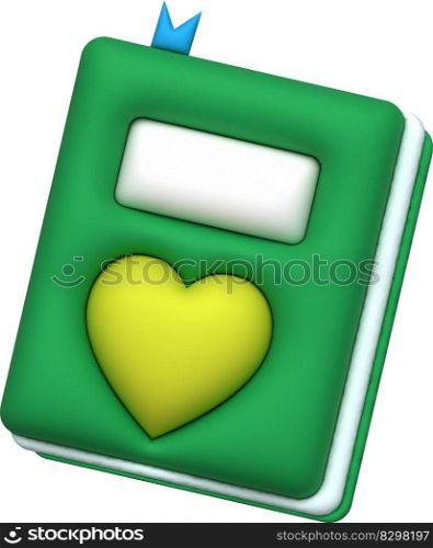 illustration 3D , icon, book symbol with a heart-shaped cover, save your love story.