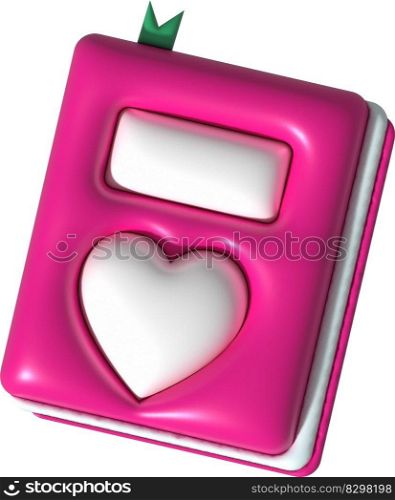 illustration 3D , icon, book symbol with a heart-shaped cover, save your love story.