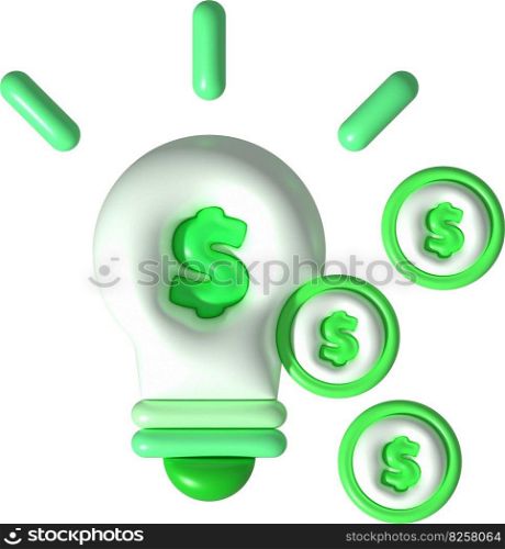  illustration 3d light bulb and money dollar Idea concept of making money or saving money.