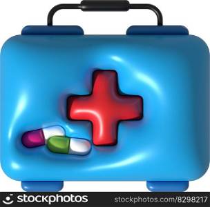  illustration 3D. Medicine box. Medical aid bag.