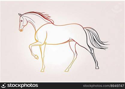 illustration - contour drawing horse on white background created by generative AI  