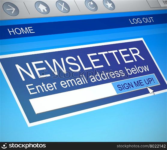 Illustration depicting a computer screen capture with a newsletter concept.