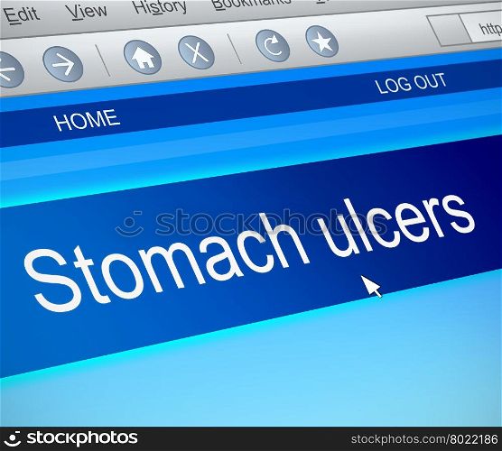 Illustration depicting a computer screen capture with a stomach ulcer concept.