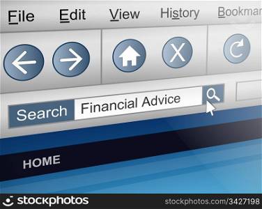 Illustration depicting a computer screen shot with a financial adviser search concept.