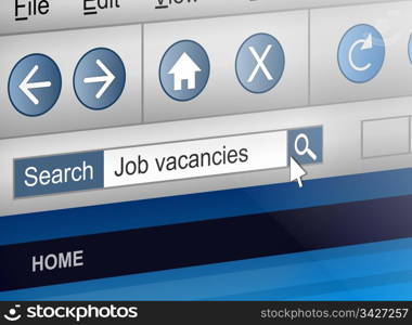 Illustration depicting a computer screen shot with a job search concept.