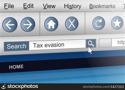 Illustration depicting a computer screen shot with a tax evasion search concept.
